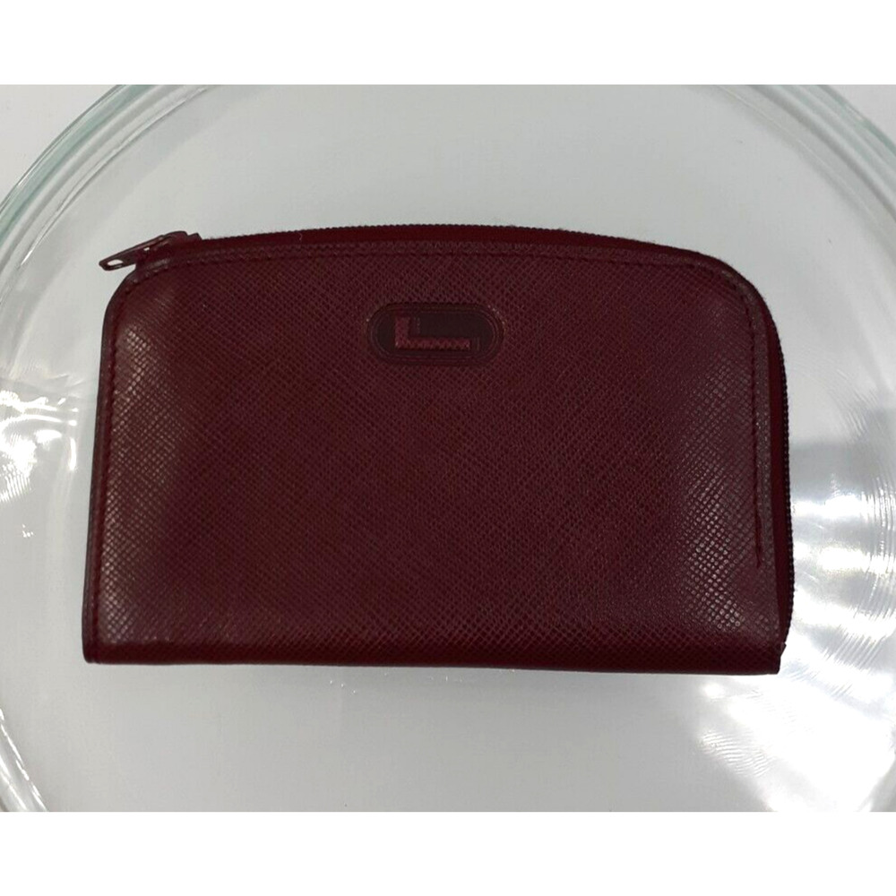 LANCEL Paris Vintage Logo Leather Coin & Card Case Wallet Burgundy France NEW